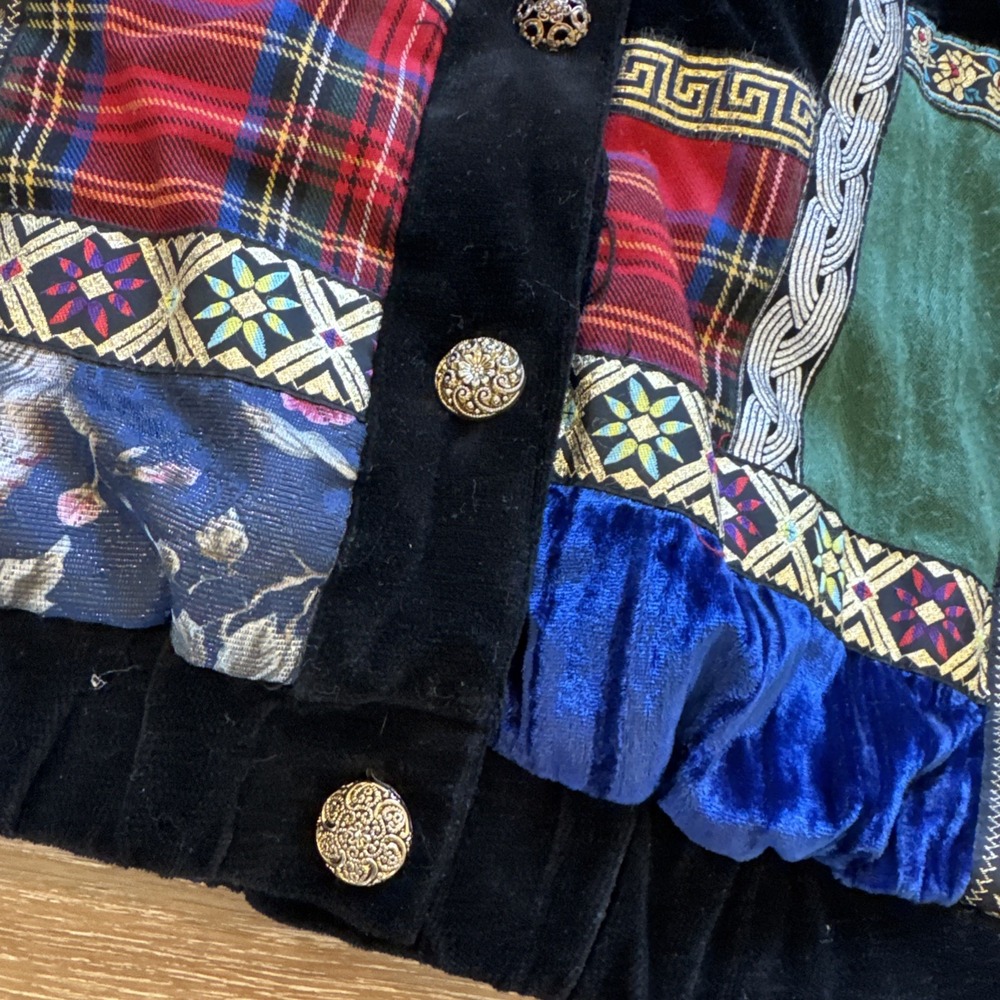 Vintage Preston York Bomber Jacket Women's‎ S Velour Patchwork 80s 90s Baroque - Picture 5 of 8